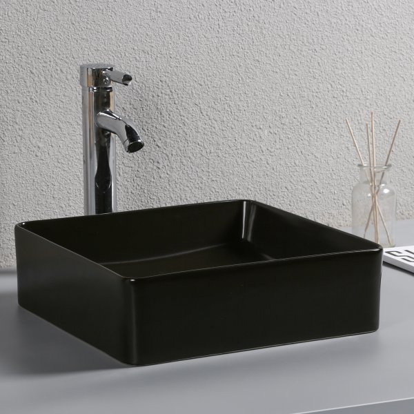 Neli�n muotoinen pesuallas 37cm | P��llekk�in | Mattamusta pinta