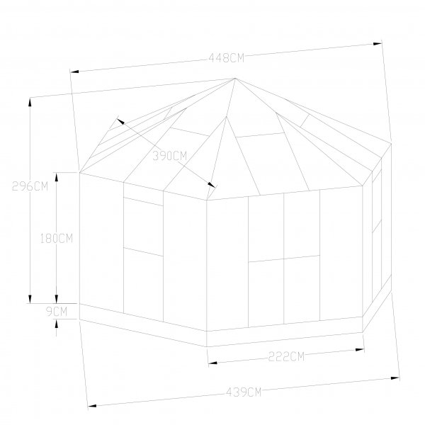Orangery ja huvimaja 12,6m | Kuusikulmainen kasvihuone | 4mm turvalasi