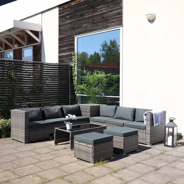 Eksklusiivinen loungeryhm | Sisnrakennettu varastointi | Harmaa synteettinen rottinki | Djursvik