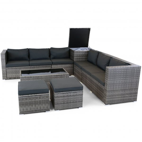 Eksklusiivinen loungeryhm | Sisnrakennettu varastointi | Harmaa synteettinen rottinki | Djursvik