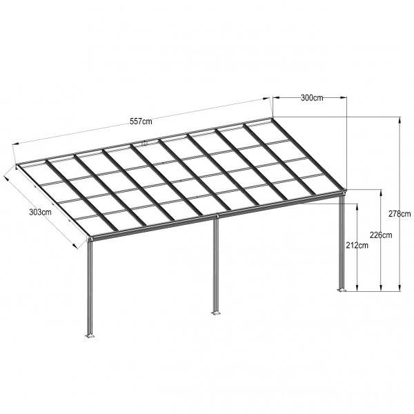Terassi 5,6x3,0m | Erittin korkea | Kanava muovi / alumiini