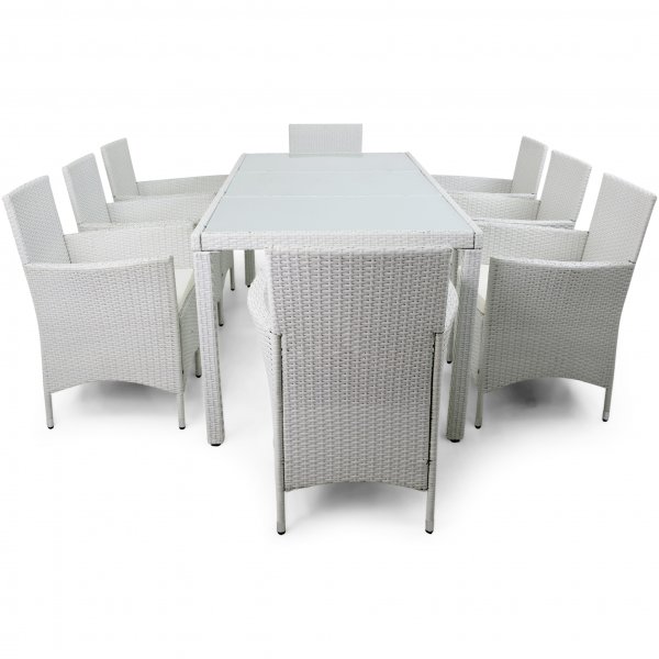 Ulkokalusteet valkoista keinorottinkia | Ruokailuryhm� 8 tuolia | Lyfco Lysekil
