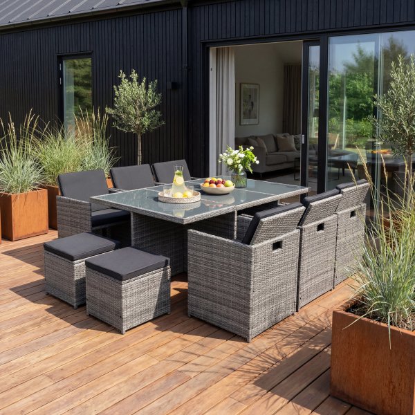 Ruokailuryhm� ulkokalusteet | 10 paikkaa | Harmaa tekopilli | Sk�rhamn