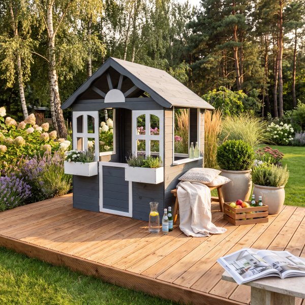 Puinen leikkimökki 1,3m² | Täydellinen valmiiksi maalattu sarja | Harmaa/valkoinen Puinen leikkimökki 1,3m² | Täydellinen valmiiksi maalattu sarja | Harmaa/valkoinen