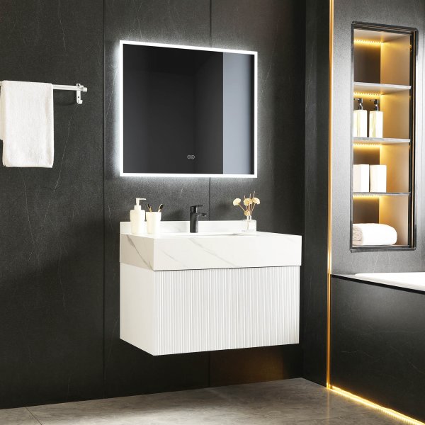 Kylpyhuonepaketti | Kestävä sintrattu kivi | LED peili | Cirrus Valkoinen Kylpyhuonepaketti | Kestävä sintrattu kivi | LED peili | Cirrus Valkoinen