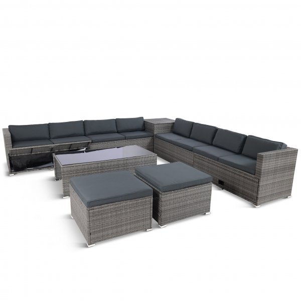 Suuri lounge-ryhmä | Kolme älykästä säilytystilaa | Harmaa synteettinen rottinki Suuri lounge-ryhmä | Kolme älykästä säilytystilaa | Harmaa synteettinen rottinki