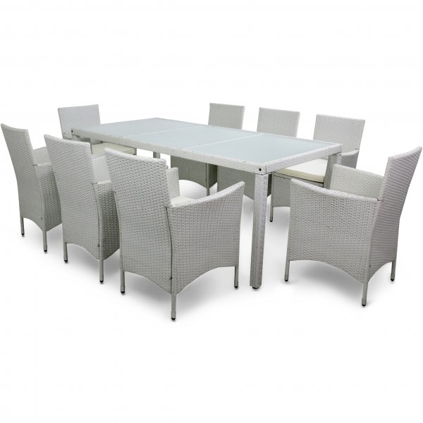 Ulkokalusteet valkoista keinorottinkia | Ruokailuryhm� 8 tuolia | Lyfco Lysekil