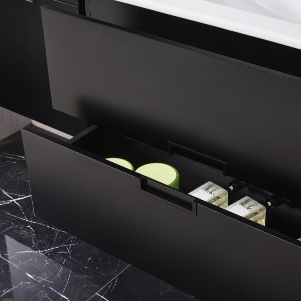 Kylpyhuonepaketti | Lipasto ja sivukaappi kestv MDF-levy | LED peili