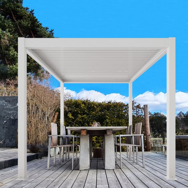 Pergola Premium 4x3m | Moottorikäyttöinen säleikön katto | Valkoinen Pergola Premium 4x3m | Moottorikäyttöinen säleikön katto | Valkoinen