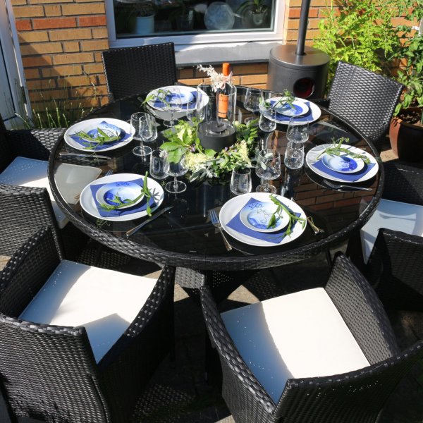 Py�re� ruokailuryhm� ulkokalusteet | 6 tuolia | Tyynyt mukana | Lyfco Tyl�sand