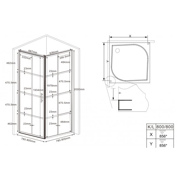 Suihkunurkkaus mustilla profiileilla | 6mm turvalasi