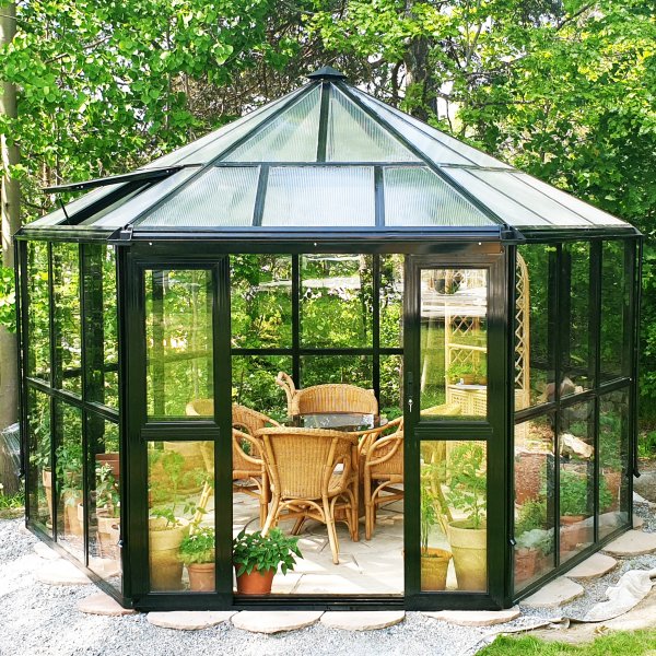 Oranssi/huvimaja 10 m | Kuusikulmainen kasvihuone | Turvalasi