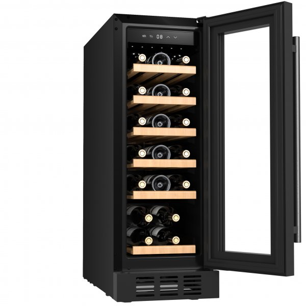 Sisäänrakennettu viininjäähdytin 19 pulloa | Erittäin hiljainen | LED-valaistus | 30cm kapea Sisäänrakennettu viininjäähdytin 19 pulloa | Erittäin hiljainen | LED-valaistus | 30cm kapea
