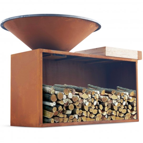 Puulämmitteinen grilli corten-teräksestä leikkuulaudalla | Vemdalen Puulämmitteinen grilli corten-teräksestä leikkuulaudalla | Vemdalen