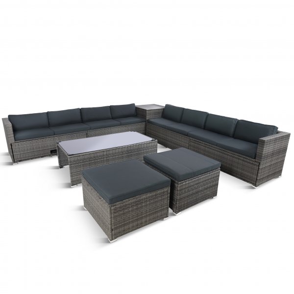 Suuri lounge-ryhmä | Kolme älykästä säilytystilaa | Harmaa synteettinen rottinki Suuri lounge-ryhmä | Kolme älykästä säilytystilaa | Harmaa synteettinen rottinki