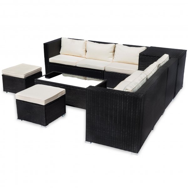 Lounge ryhm� | Kaksinkertainen sis��nrakennettu s�ilytystila | Musta synteettinen rottinki | Djursvik