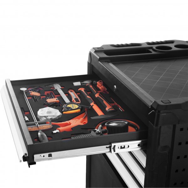 Asentajan vaunu / ty�kaluk�rry, jossa on nelj� laatikkoa ja alakaappi