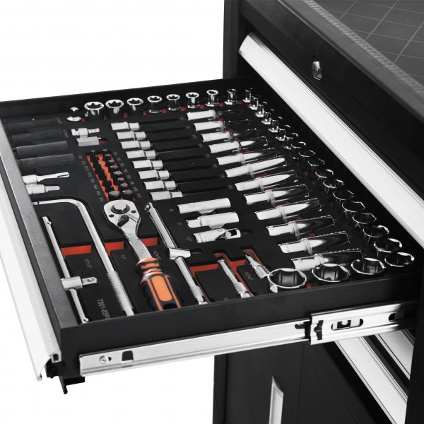 Asentajan vaunu / ty�kaluk�rry, jossa on nelj� laatikkoa ja alakaappi