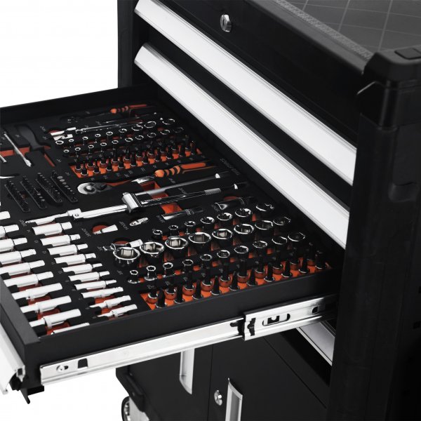 Asentajan vaunu / ty�kaluk�rry, jossa on nelj� laatikkoa ja alakaappi