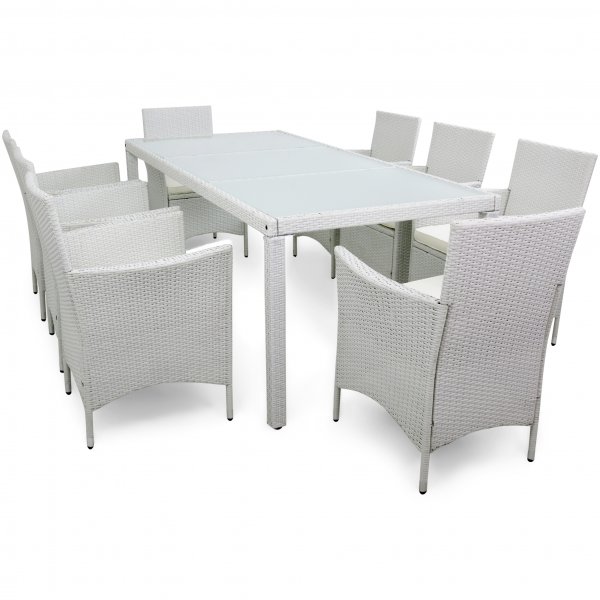 Ulkokalusteet valkoista keinorottinkia | Ruokailuryhm� 8 tuolia | Lyfco Lysekil