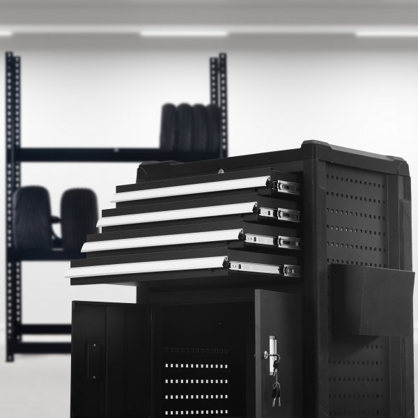 Asentajan vaunu / ty�kaluk�rry, jossa on nelj� laatikkoa ja alakaappi