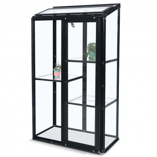 Korkea minikasvihuone | 4mm turvalasi | Musta