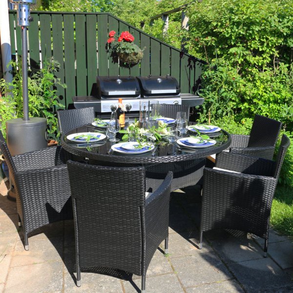 Py�re� ruokailuryhm� ulkokalusteet | 6 tuolia | Tyynyt mukana | Lyfco Tyl�sand