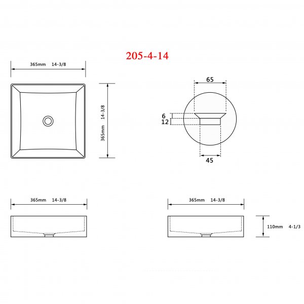 Neli�n muotoinen pesuallas 37cm | P��llekk�in | Mattamusta pinta