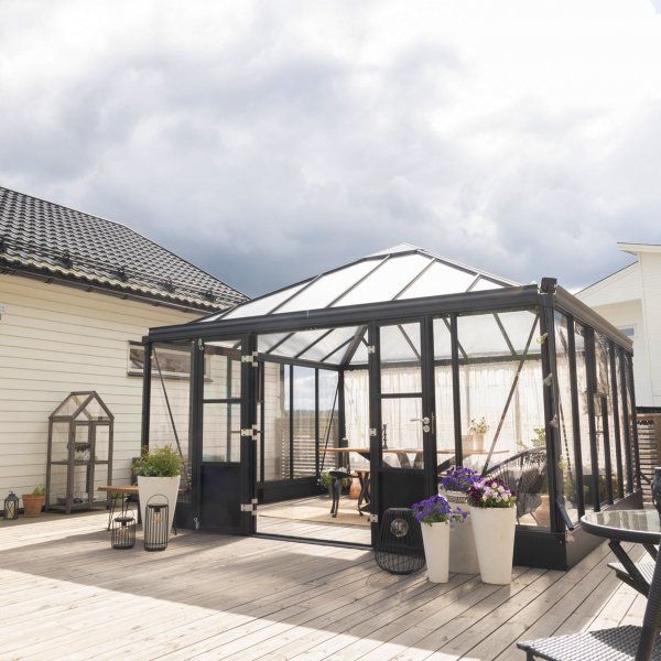 Oranssi ja viherhuone 19,2m² | Neliönmuotoinen premium-kasvihuone Oranssi ja viherhuone 19,2m² | Neliönmuotoinen premium-kasvihuone