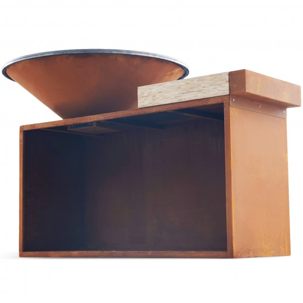 Puulämmitteinen grilli corten-teräksestä leikkuulaudalla | Vemdalen Puulämmitteinen grilli corten-teräksestä leikkuulaudalla | Vemdalen