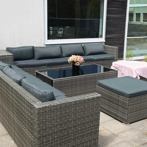 Suuri lounge-ryhmä | Kolme älykästä säilytystilaa | Harmaa synteettinen rottinki Suuri lounge-ryhmä | Kolme älykästä säilytystilaa | Harmaa synteettinen rottinki