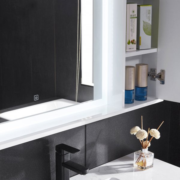 Peili, jossa on sisäänrakennettu LED-valaistus ja sivukaappi Peili, jossa on sisäänrakennettu LED-valaistus ja sivukaappi