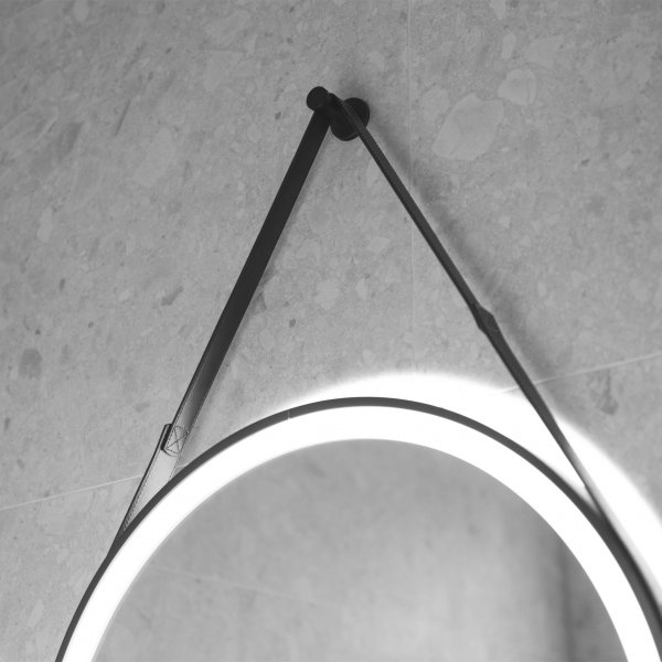 Pyöreä peili ripustushihnalla | LED-valaistus ja huurtumisenestotoiminto Pyöreä peili ripustushihnalla | LED-valaistus ja huurtumisenestotoiminto