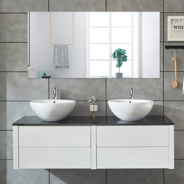 Kylpyhuonekalusteet 150cm | Kaksinkertainen pesuallas ja kylpyhuoneen peili Kylpyhuonekalusteet 150cm | Kaksinkertainen pesuallas ja kylpyhuoneen peili