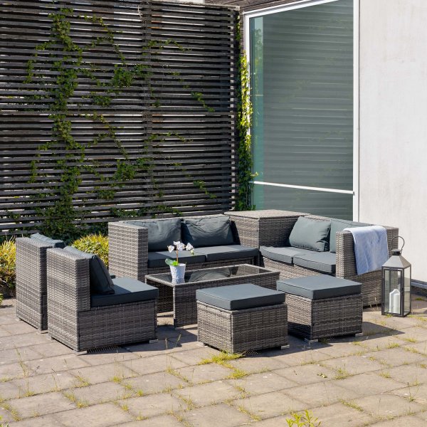 Eksklusiivinen loungeryhm | Sisnrakennettu varastointi | Harmaa synteettinen rottinki | Djursvik