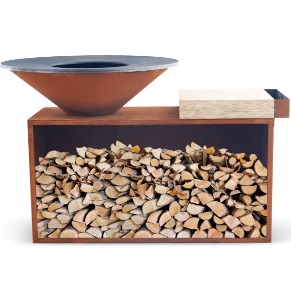 Puulämmitteinen grilli corten-teräksestä leikkuulaudalla | Vemdalen Puulämmitteinen grilli corten-teräksestä leikkuulaudalla | Vemdalen