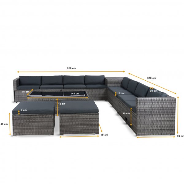 Suuri lounge-ryhmä | Kolme älykästä säilytystilaa | Harmaa synteettinen rottinki Suuri lounge-ryhmä | Kolme älykästä säilytystilaa | Harmaa synteettinen rottinki