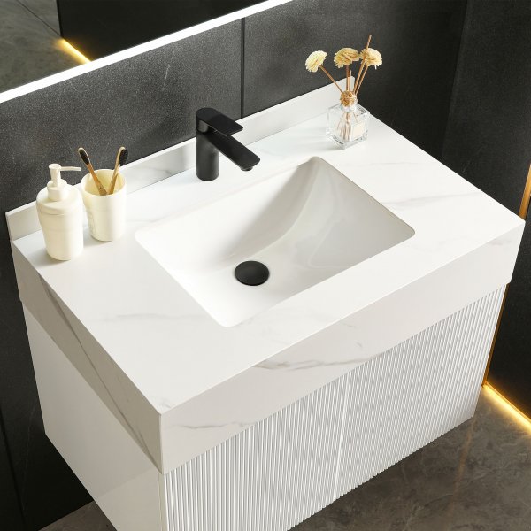 Kylpyhuonepaketti | Kestävä sintrattu kivi | LED peili | Cirrus Valkoinen Kylpyhuonepaketti | Kestävä sintrattu kivi | LED peili | Cirrus Valkoinen