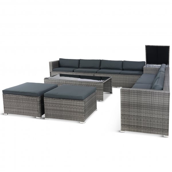 Suuri lounge-ryhmä | Kolme älykästä säilytystilaa | Harmaa synteettinen rottinki Suuri lounge-ryhmä | Kolme älykästä säilytystilaa | Harmaa synteettinen rottinki