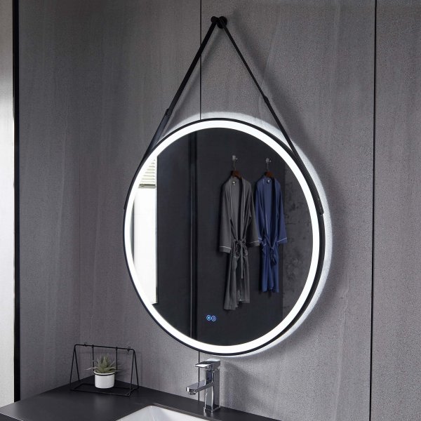 Pyöreä peili ripustushihnalla | LED-valaistus ja huurtumisenestotoiminto Pyöreä peili ripustushihnalla | LED-valaistus ja huurtumisenestotoiminto
