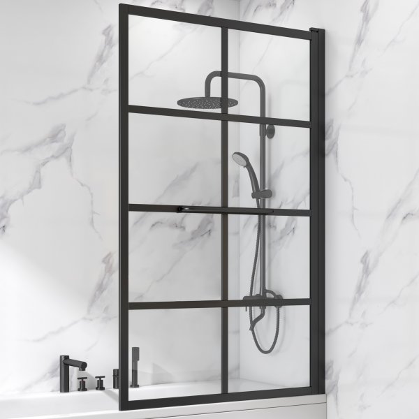 Kylpyammeen suihkuseinä 150x80 cm | Teollinen tyyli mustalla säleiköllä Kylpyammeen suihkuseinä 150x80 cm | Teollinen tyyli mustalla säleiköllä