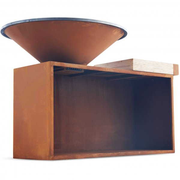 Puulämmitteinen grilli corten-teräksestä leikkuulaudalla | Vemdalen Puulämmitteinen grilli corten-teräksestä leikkuulaudalla | Vemdalen