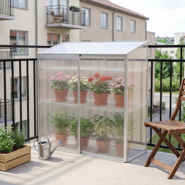 Kasvihuone parvekkeelle | Kanava muovi | Alumiinirunko Kasvihuone parvekkeelle | Kanava muovi | Alumiinirunko