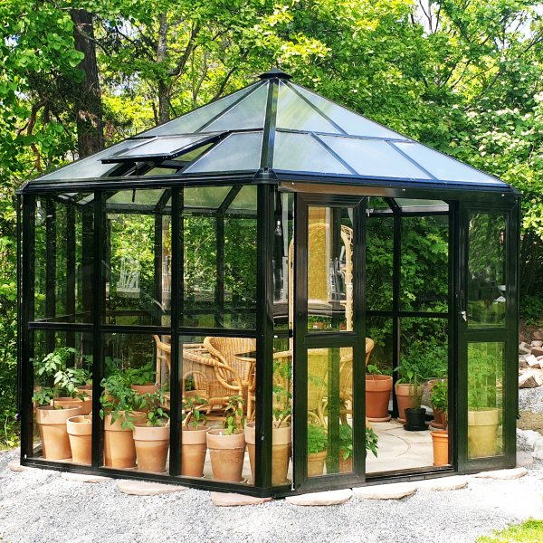 Oranssi/huvimaja 10 m | Kuusikulmainen kasvihuone | Turvalasi