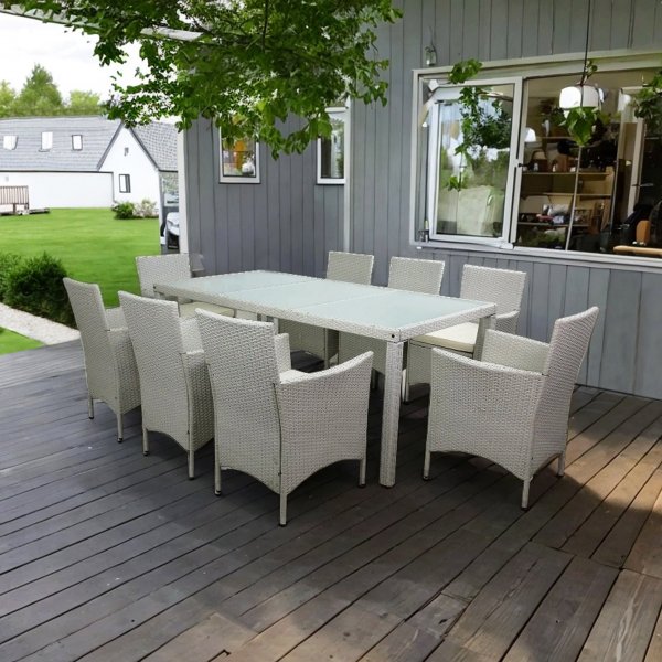 Ulkokalusteet valkoista keinorottinkia | Ruokailuryhm� 8 tuolia | Lyfco Lysekil