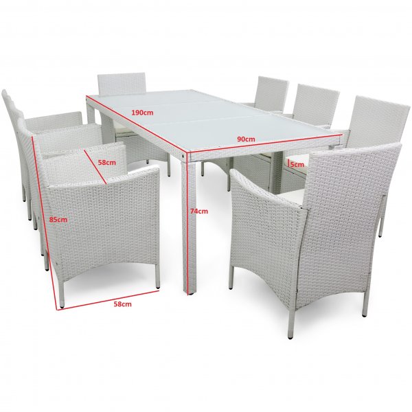 Ulkokalusteet valkoista keinorottinkia | Ruokailuryhm� 8 tuolia | Lyfco Lysekil