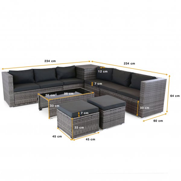 Eksklusiivinen loungeryhm | Sisnrakennettu varastointi | Harmaa synteettinen rottinki | Djursvik