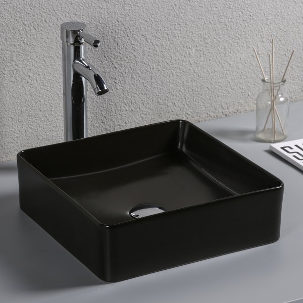 Neli�n muotoinen pesuallas 37cm | P��llekk�in | Mattamusta pinta