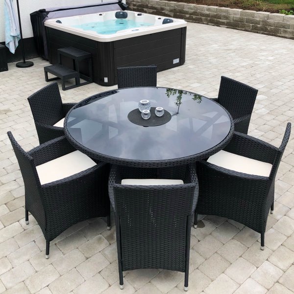 Py�re� ruokailuryhm� ulkokalusteet | 6 tuolia | Tyynyt mukana | Lyfco Tyl�sand